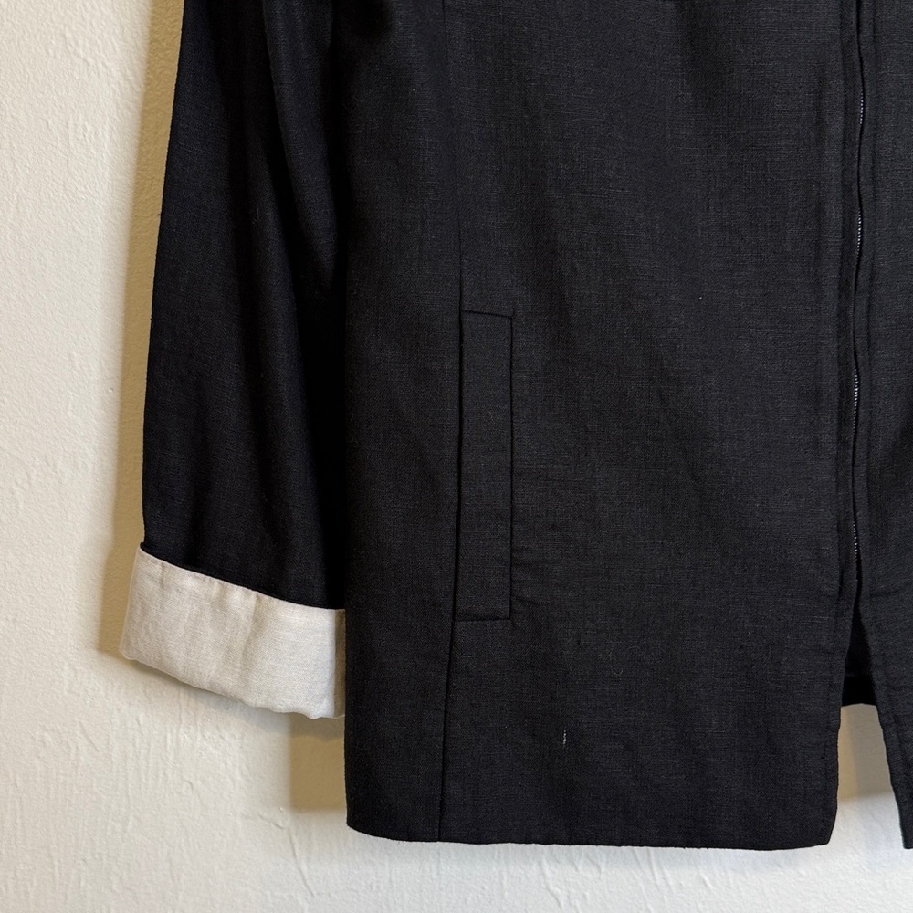 Jessica Howard Vintage Black Linen Blend Zip Up Jacket Contrast Cuff Size 12 - Picture 3 of 10